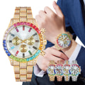 Miniatyrbillede 7 af 7: #Kvartsur #Chronograph #Guldtonet/Regnbue #Rhinestone #Diamanter#