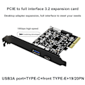 Pikkukuva 2 / 5: PCIe 3.0 - USB3.2 Express -laajennuskortti Windowsille, SATA-virtaliitin, Type-C, Type-E, 19-nastainen, 20-nastainen liitäntäkortti emolevylle