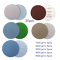 Miniatyrbild 3 av 6: 25 st 125mm våt/torr slippapper Runda slipbrickor Orbitalslipdynor Slippapper för metall trä - Korn 1000#2000#3000#4000#5000#