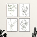 Miniatyrbild 2 av 4: Botanisk Väggkonst med Växter - Set med 4 Väggdekorationer med Växter, Blommor, Blad, Boho-blad, Eukalyptus (oramad) (20x25 cm)