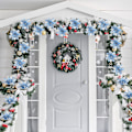 Miniatyrbilde 7 av 7: #(Lyseblå, 12 stykker) 5,7 tommer kunstige juleglitterblomster Juletreblomstdekorasjon#