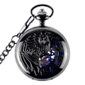 Miniatyrbillede 1 af 4: #U Ørn/Engel/Fenix Blå Romertal Urværk Lommeur Stål Skelet Vedhæng Halsk Sort#