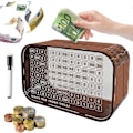 Miniatyrbild 1 av 5: Transparent Akryl Trä Spargris med Målnummer - Med Raderbar Penna med Sparmål - Lämplig för Vuxna och Barn