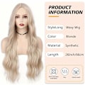 Miniatyrbilde 3 av 5: Lang Blond Parykk Bølgete Syntetisk Parykk Platinablond Parykk Midtskill Naturlig Blond Parykk Parykker for Hvite Kvinner
