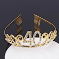 Miniatyrbillede 2 af 3: Fødselsdags Krystal Rhinestone Tiara Dronning Krone Dansefest Hårbøjle Hårkamme Nål til Kvinder 40 års Fødselsdagsfest Gave (Guld)