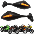 Miniatyrbillede 2 af 5: Sort Motorcykel Blinklys Bakspejl med LED Pilindikator