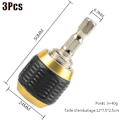 Miniatyrbillede 2 af 5: 3 stk. 1/4\" Hex Shank Universal Udtrækkelig Borepatron Adapter Bor Bit Holder Hurtig Skift Koblingsstik Bor Tilbehør