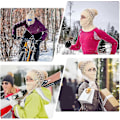 Miniatyrbillede 4 af 5: Dame Vinter Varm Strikket Hue Halsvarmer Sæt, Dobbelt Lag Fleeceforet Beanie Hue, Beige