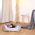 Miniatyrbilde 3 av 4: #Hundehule 2-i-1 Hundebed Vendbar Pute (S) 60x50 cm Grå#