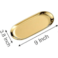 Miniatyrbillede 2 af 5: Guld Pyntebakke Oval Rustfrit Stål Serveringsbakker Håndklæde Opbevaringsbakker Kosmetik Smykker Tallerken Dekorativ Opbevaringsbakke (Guld 1 stk, 22,9 x 9,7 cm)