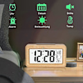Miniatyrbild 3 av 5: Väckarklocka, enkel inställning, digital väckarklocka i bambu med temperatur, datum, bakgrundsbelysning, snooze, för sovrum, säng, hem, kontor, utan