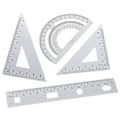 Miniatyrbild 3 av 3: 1 Set med 4 st DIY Metall Linjal Robust Kontors Metall Linjal Linjal Skrivset Triangelplatta Gradmätare Testlinjal för Elever Studenter Silver
