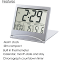 Miniatyrbillede 3 af 4: Sølv LCD Digital Vækkeur, Temperatur, Foldbar Bordur