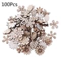 100 Delar/Set Blommor Blad Träskiva Kit Rustika Träutskurna Hantverksmaterial