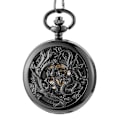 Miniatyrbillede 1 af 6: #Antikt Mekanisk Lommeur Lykkebringende Drage & Fønix (Bedste Ønsker) Skelet Urværk med Kæde til Mænd Kvinder + Sort Æske#