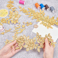 Miniatyrbillede 1 af 5: 2 stk. Broderet Blondering Blomst Patches, Stryge-på Sy-på Patches Guld