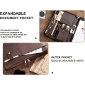 Miniatyrbilde 3 av 5: #Personalisert A4-mappe Lær A4-mappe med glidelås Notatblokkholder Foldbar arrangør Mørkebrun Gave til menn#