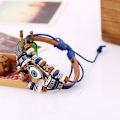 Miniatyrbild 3 av 3: Populär prydnad nytt pärlbroderade ögon boskap läderarmband utdragbart justerbart par läderarmband