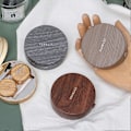 Miniatyrbillede 3 af 3: 1 Sæt Imitation Trækorn Linseæske Bærbar Linseetui Træ Rund Linseholder til Mand og Kvinde (Khaki)