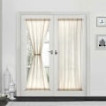 Miniatyrbillede 1 af 4: Beige franske dørgardiner imiteret hør tynde voile gardiner sollysfiltrerende privatliv sidegardiner til skydedøre inkluderer bindebånd, 2 stk.