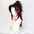Miniatyrbillede 3 af 5: Cosplay-paryk Demon Slayer Kimetsu No Yaiba Tsugikuni Yoriichi Sort Rød Lang Hestehale Cosplay Varmebestandig Syntetisk Hår