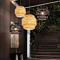Miniatyrbillede 2 af 5: Pendel Loftlampe Retro Cafe Lamper Loft Japansk Stil Håndvævet Bambus Vævet Lampeskærm For -gt