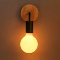 Miniatyrbillede 1 af 5: Sort væglampe E27 LED Jern og Træ væglampe til børneværelse