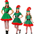 Miniatyrbild 4 av 5: Jul Tomte Kostym Grön Älv Cosplay Familj Karneval Party Nyår Maskerad Kläder Set För Män Kvinnor Flickor Pojkar Höjd 80CM Flickor