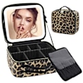 Miniatyrbild 1 av 3: Sminkväska Rese Necessär Leopard PU Läder Sminkväska Organizer med Justerbara Avdelare Dam Necessär