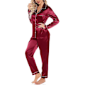 Miniatyrbild 4 av 5: Siden Satin Pyjamas Set Dam Långärmad Sovkläder Mjukt Pyjamasset Tvådelat Knäppning Pyjamasset Med Fickor S-xxl