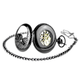 Miniatyrbillede 4 af 4: #U Ørn/Engel/Fenix Blå Romertal Urværk Lommeur Stål Skelet Vedhæng Halsk Sort#