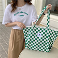Miniatyrbillede 5 af 5: Ternet canvas tote taske (grøn 52*20*32cm) blød tote til kvinder