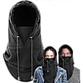 Miniatyrbilde 1 av 3: Multifunksjonell Vinter Fleece Balaclava Lue + Skjerf + Halsvarmer for Menn og Kvinner Klær for Ekstrem Kulde, Svart, One Size