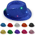 Miniatyrbillede 3 af 5: LED lampe med 9 farver, pailletter, performance jazzhat til voksne (kongeblå) 1 stk.