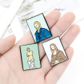 Miniatyrbild 3 av 5: 5-delad tecknad brosch Handgjord emalj-märke Van Gogh Mona Lisa