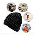 Miniatyrbillede 2 af 4: Strikket hue Herre vinterhue varm beanie hue med fleeceforing sort