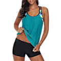 Miniatyrbillede 2 af 5: Dame Blouson Stribet Printet Stroptop T-ryg Push Up Tankini Top Med Shorts