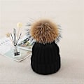 Miniatyrbillede 1 af 3: 1 stk. Dame Vinter Strikket Hue Aftagelig Kunstpels Pompon P