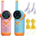 Miniatyrbilde 2 av 5: Laderbare Walkie Talkies for Barn, Kids Walkie Talkie Stor Skjerm 8 Kanaler Fjernkontroll, Utendørsleker for Barn 3-14 År, 2 stk (Rosa og Blå)