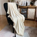 Miniatyrbillede 1 af 5: Flannel Tæppe med Pompom Nap Tæppe Hyggelig Seng Tæppe Sof