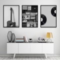 Miniatyrbillede 2 af 5: #Stue dekorativt maleri - Sort og hvid guitar musik #