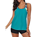 Miniatyrbillede 1 af 5: Dame Blouson Stribet Printet Stroptop T-ryg Push Up Tankini Top Med Shorts