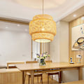 Miniatyrbillede 4 af 5: Pendel Loftlampe Retro Cafe Lamper Loft Japansk Stil Håndvævet Bambus Vævet Lampeskærm For -gt
