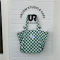Miniatyrbillede 1 af 5: Ternet canvas tote taske (grøn 52*20*32cm) blød tote til kvinder