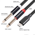 Pikkukuva 3 / 5: USB C - Kaksois 6,35 mm:n Audio Stereo -kaapeli, Type C - Kaksois 6,35 mm:n Audiojohto älypuhelimille ja multimedialaitteille