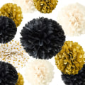 Miniatyrbillede 4 af 4: Sorte og Hvide Guld Vævspapir Pom Poms - Sæt af 18 til Fest