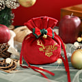 Miniatyrbilde 4 av 6: #2 stk Juleeplepose fløyelspose med snor, 12*15cm#