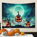 Pikkukuva 1 / 4: Halloween-tapetit Oranssi Kurpitsa Täysikuu Kummituslinna Luonnos