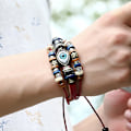Miniatyrbild 2 av 3: Populär prydnad nytt pärlbroderade ögon boskap läderarmband utdragbart justerbart par läderarmband