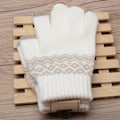 Miniatyrbillede 3 af 4: Par Dame Vinter Varme Touch Screen Handsker Strikket Blødt Mønster - Hvid/Grå - One Size, 21*12CM